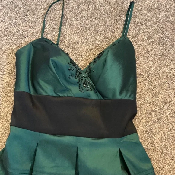 OC by Oleg Cassini Dark Green Black Spaghetti Strap Dress Sz 4 Lined Sequined - Picture 9 of 16